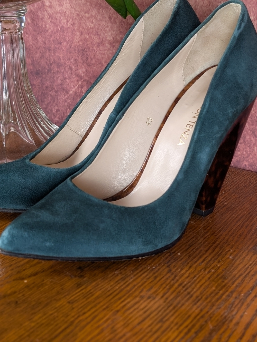 Ramon Tenza Teal Suede Sculptural Heel Pumps | Tortoise Lucite Heels | EU 40 (9) - Picture 3 of 15